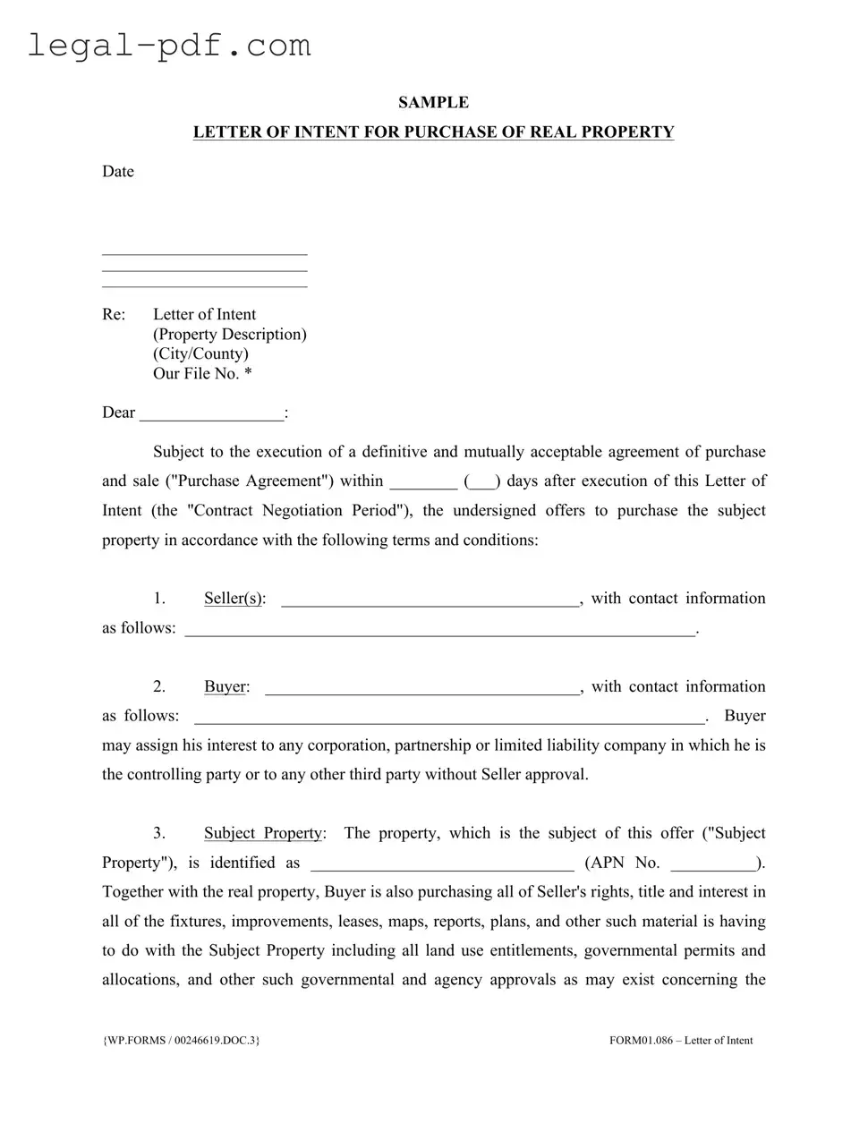 Blank Letter To Purchase Land Form