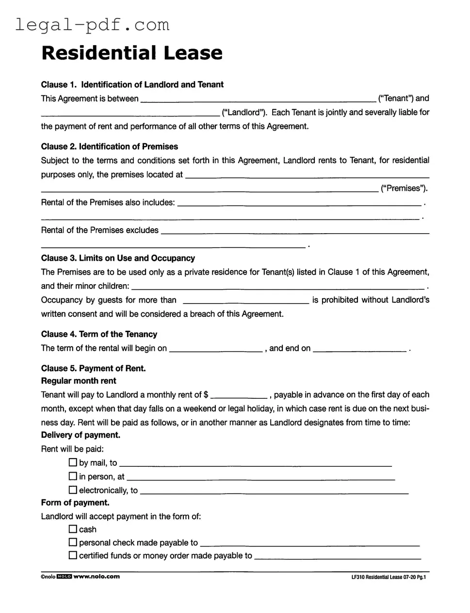 Blank Lf310 Residential Lease Form