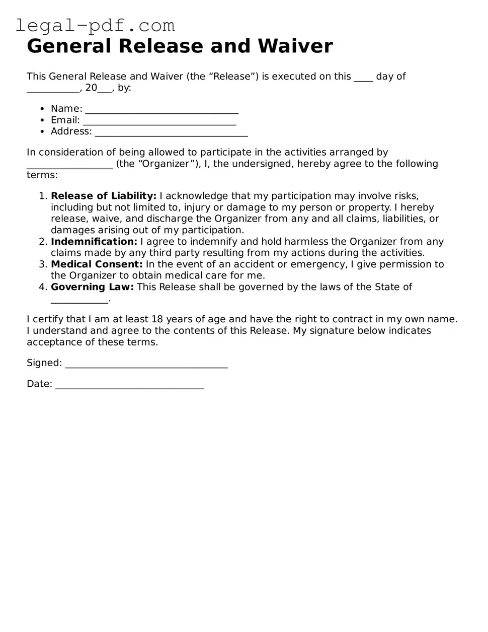 Valid General Release and Waiver Template