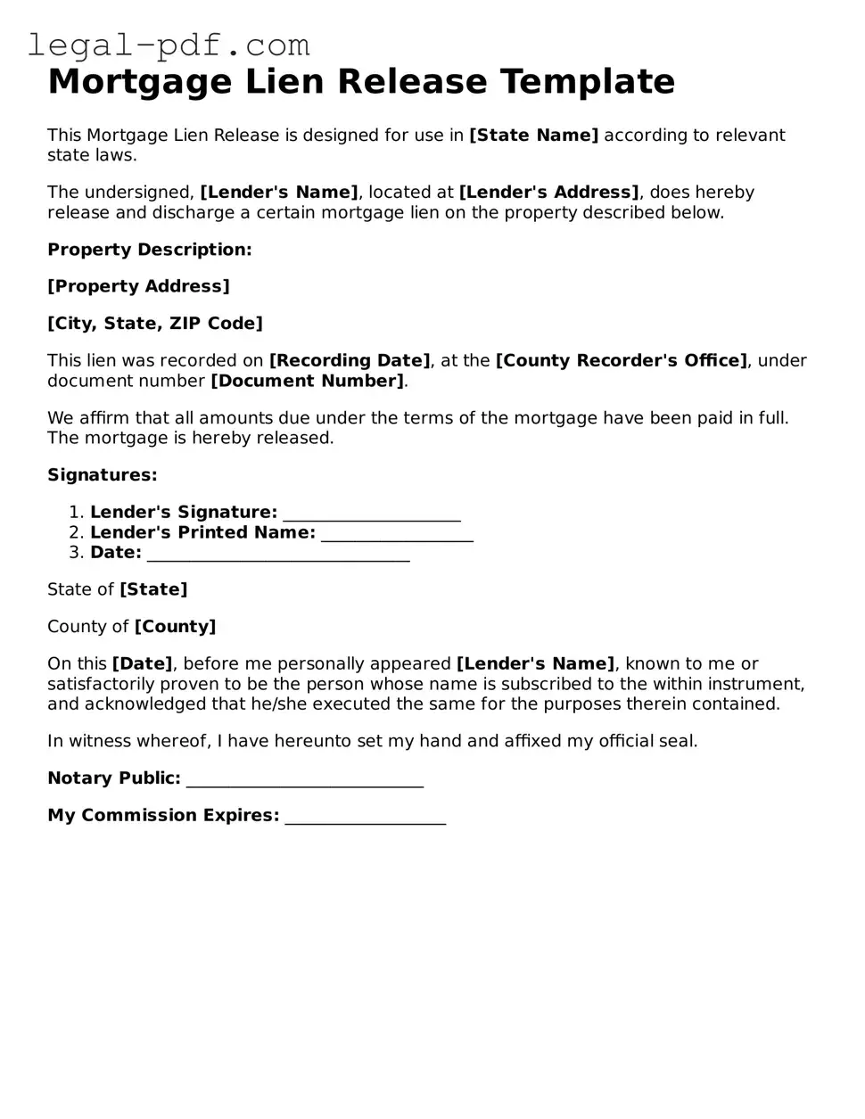 Valid Mortgage Lien Release Template