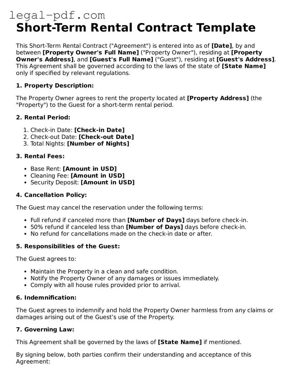 Valid Short-Term Rental Contract Template
