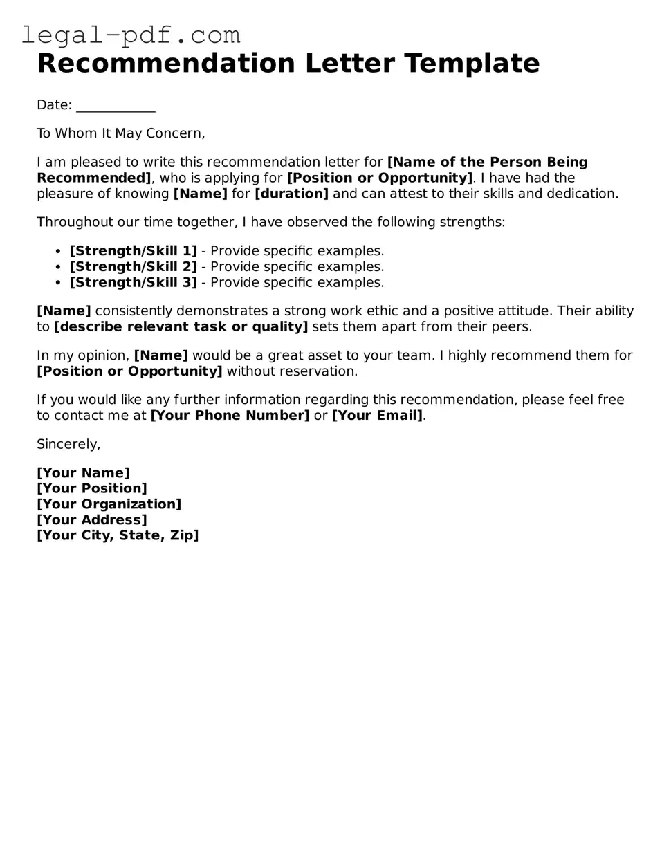 Valid Recommendation Letter Template