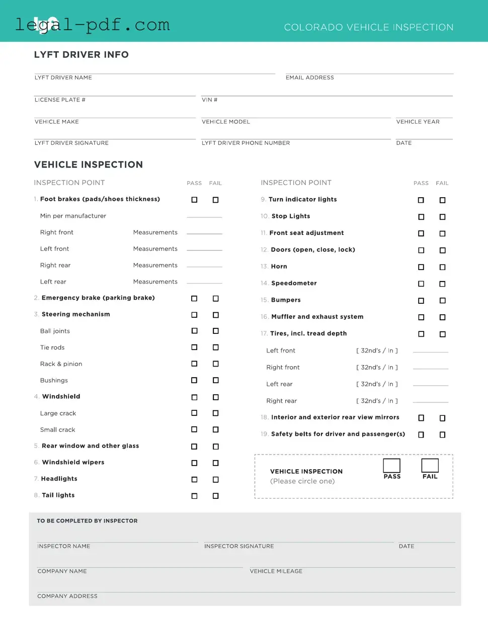Blank Lyft Inspection Form