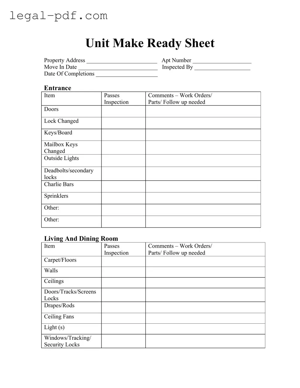 Blank Make Ready Checklist Form