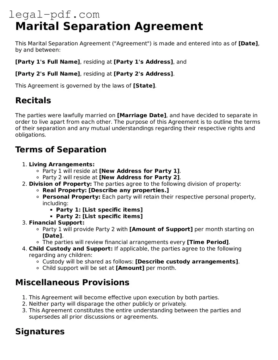 Valid Marital Separation Agreement Template