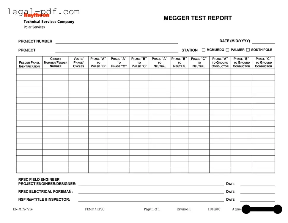 Blank Megger Test Form