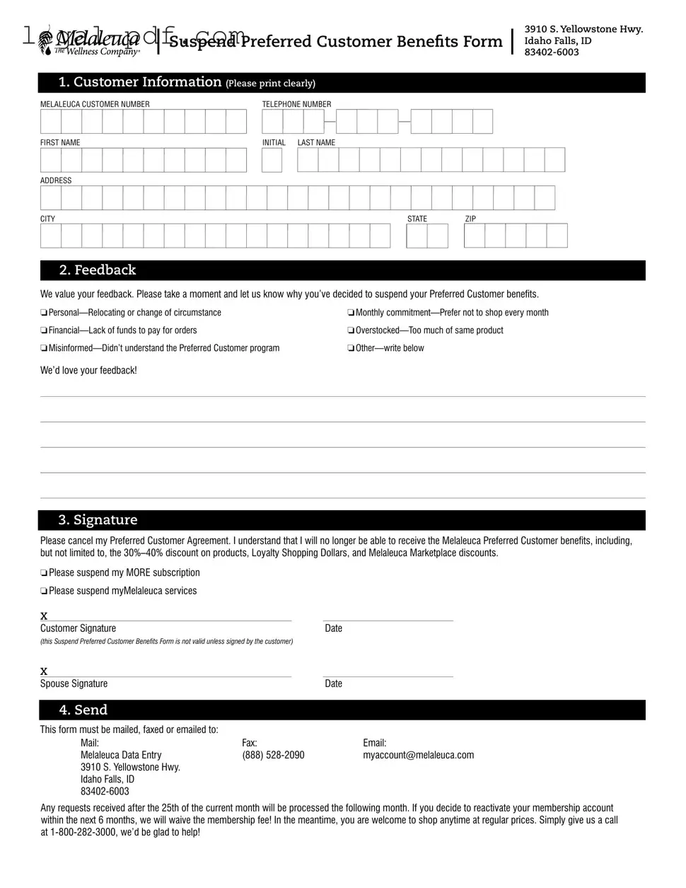 Blank Melaleuca Cancellation Form