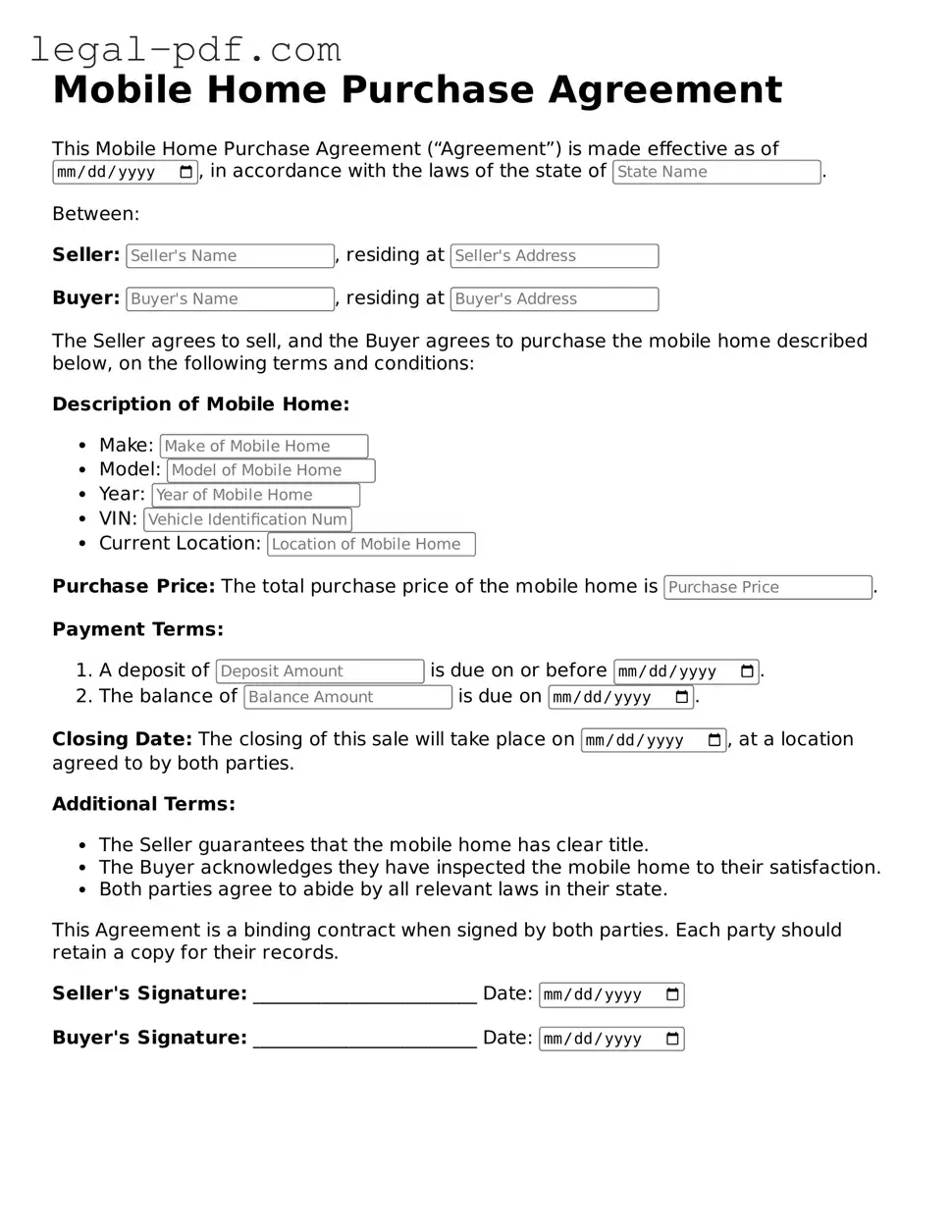 Valid Mobile Home Purchase Agreement Template