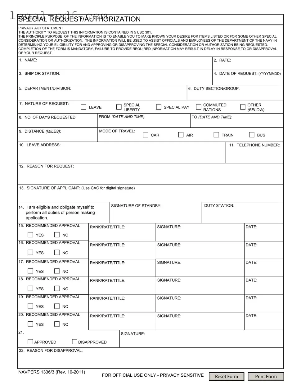 Blank Navpers 1336 3 Form
