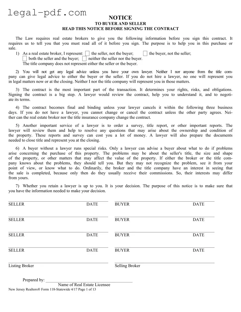 Blank New Jersey 118 Form