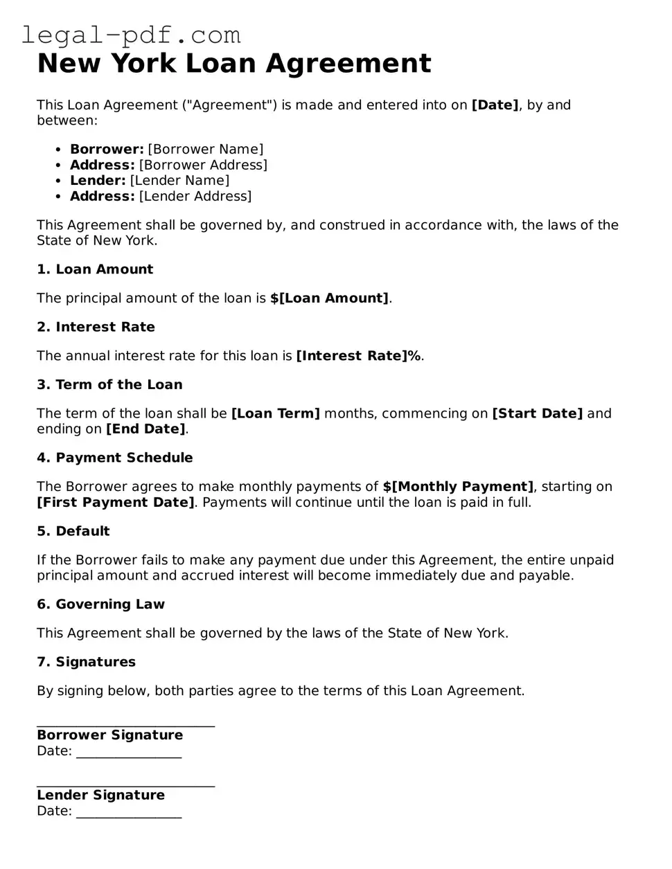 Legal  Loan Agreement Document for New York