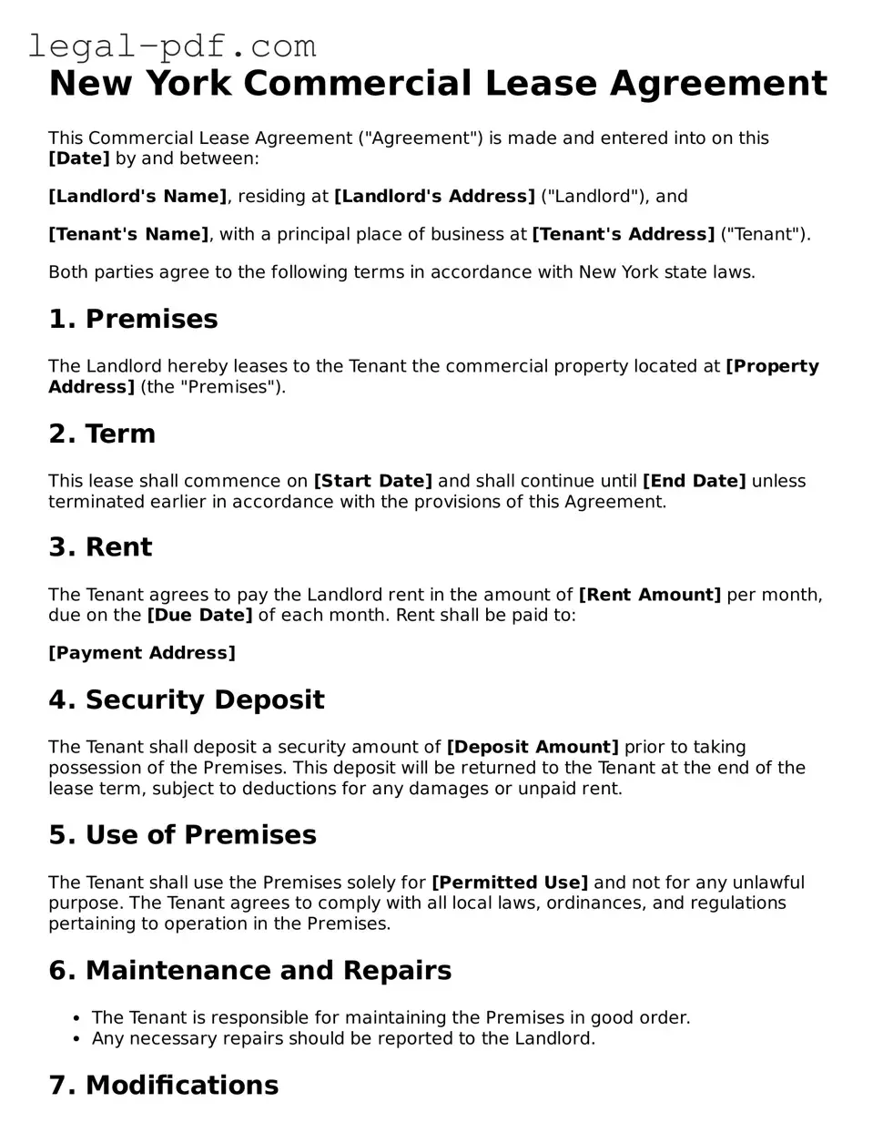 Legal  Commercial Lease Agreement Document for New York
