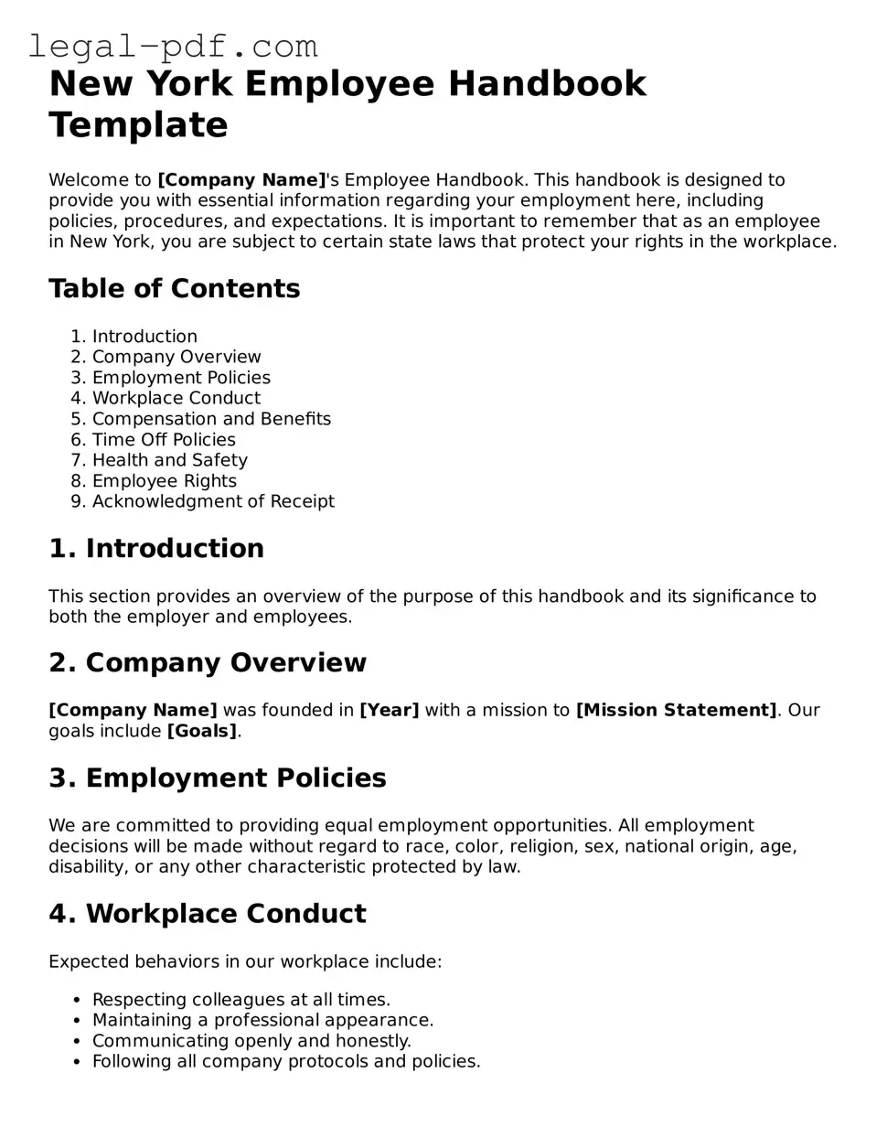 Legal  Employee Handbook Document for New York
