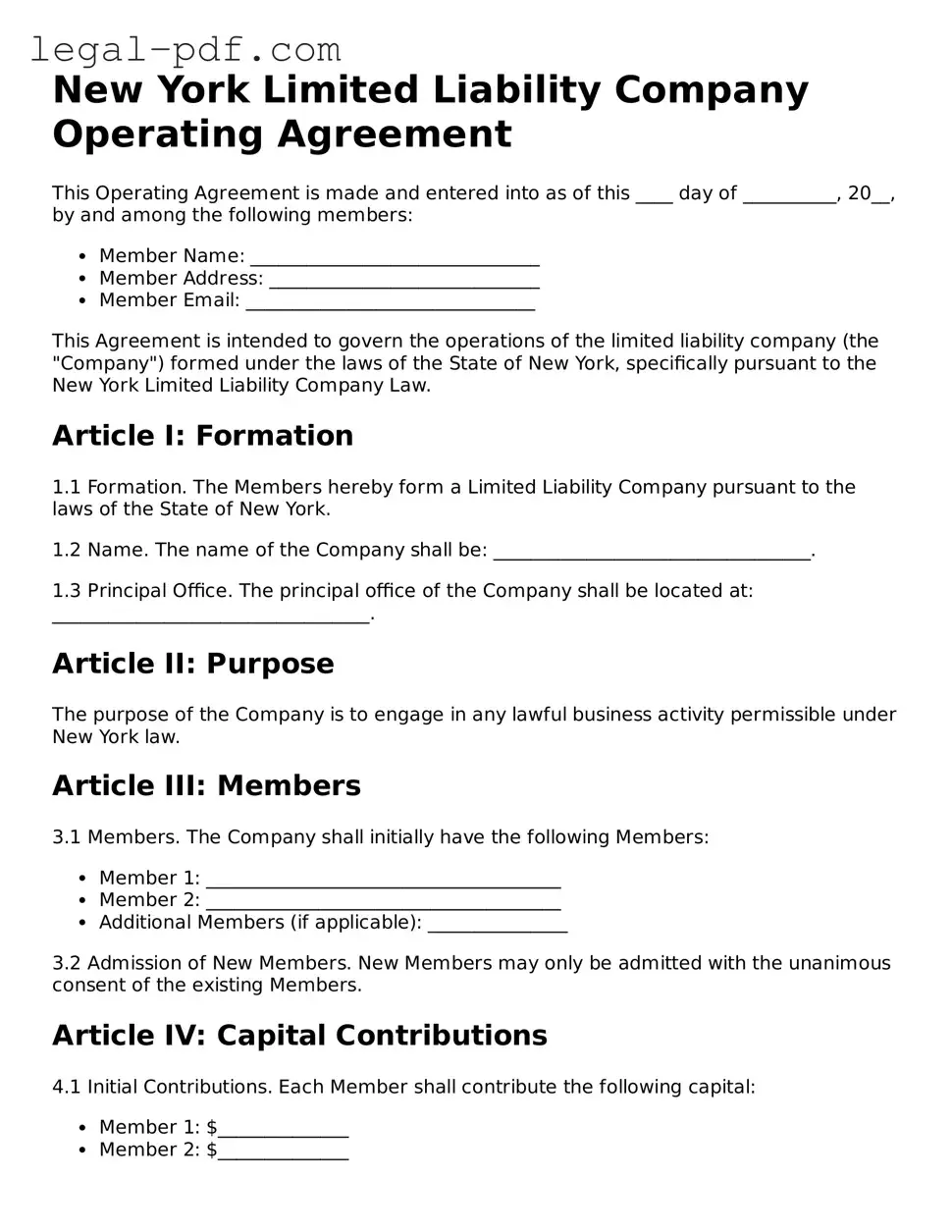 Legal  Operating Agreement Document for New York