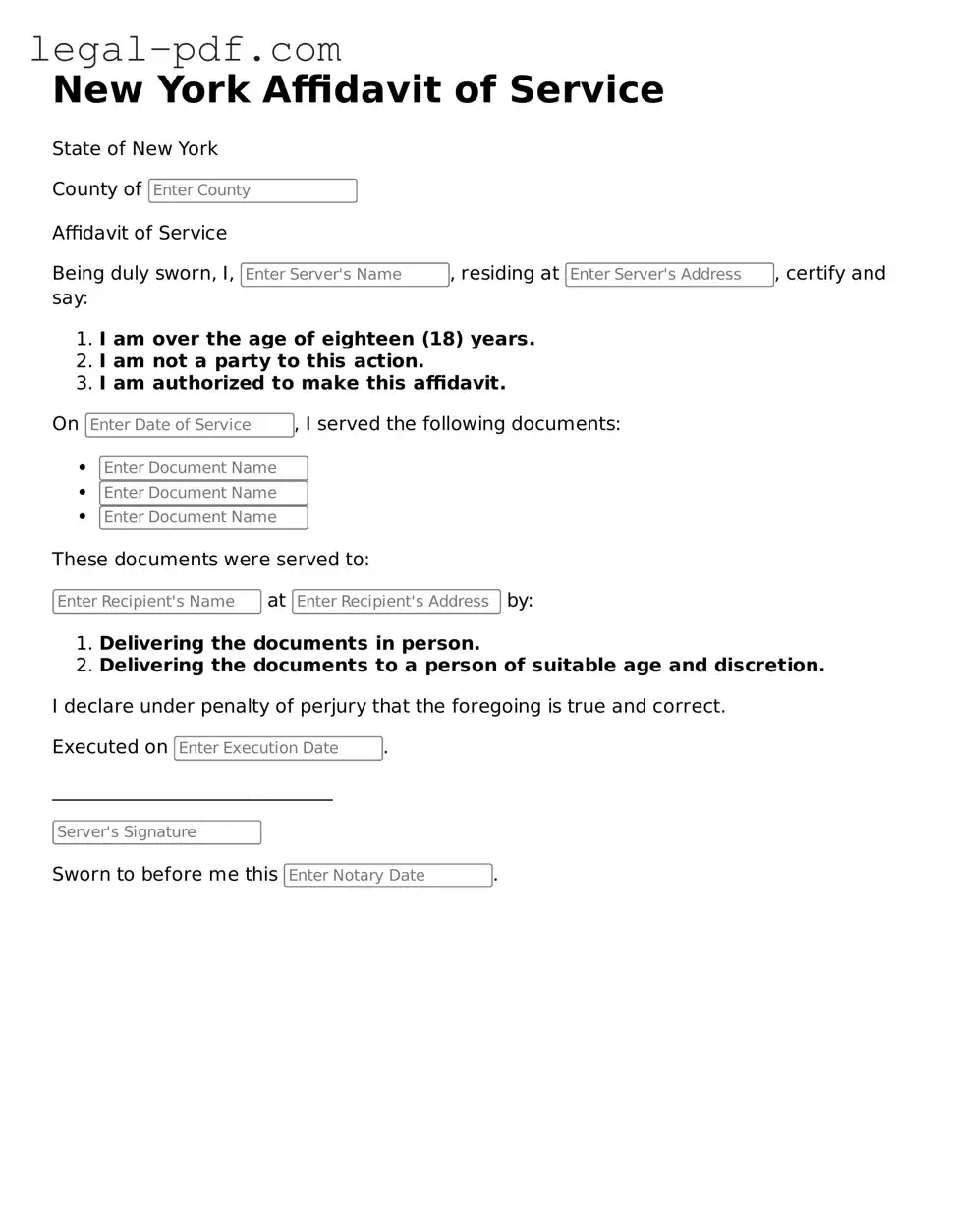 Legal  Affidavit of Service Document for New York