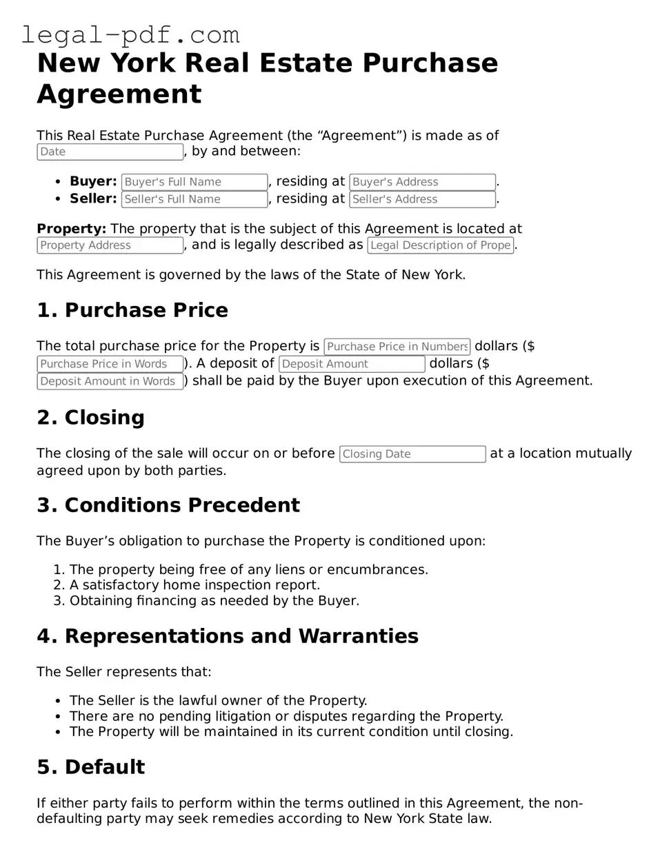 Legal  Real Estate Purchase Agreement Document for New York