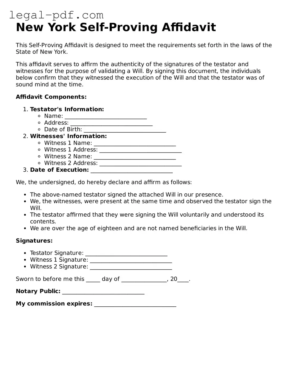 Legal  Self-Proving Affidavit Document for New York