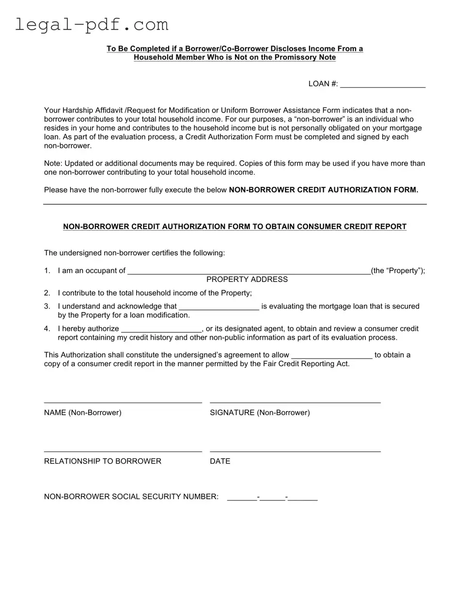 Blank Non Borrower Credit Authorization Form