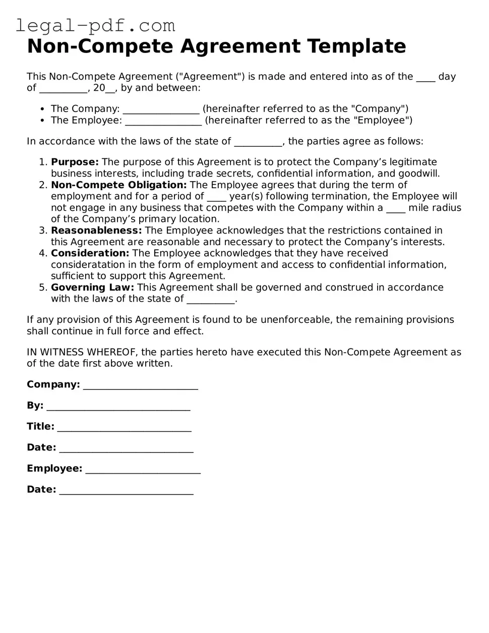 Valid Non-compete Agreement Template