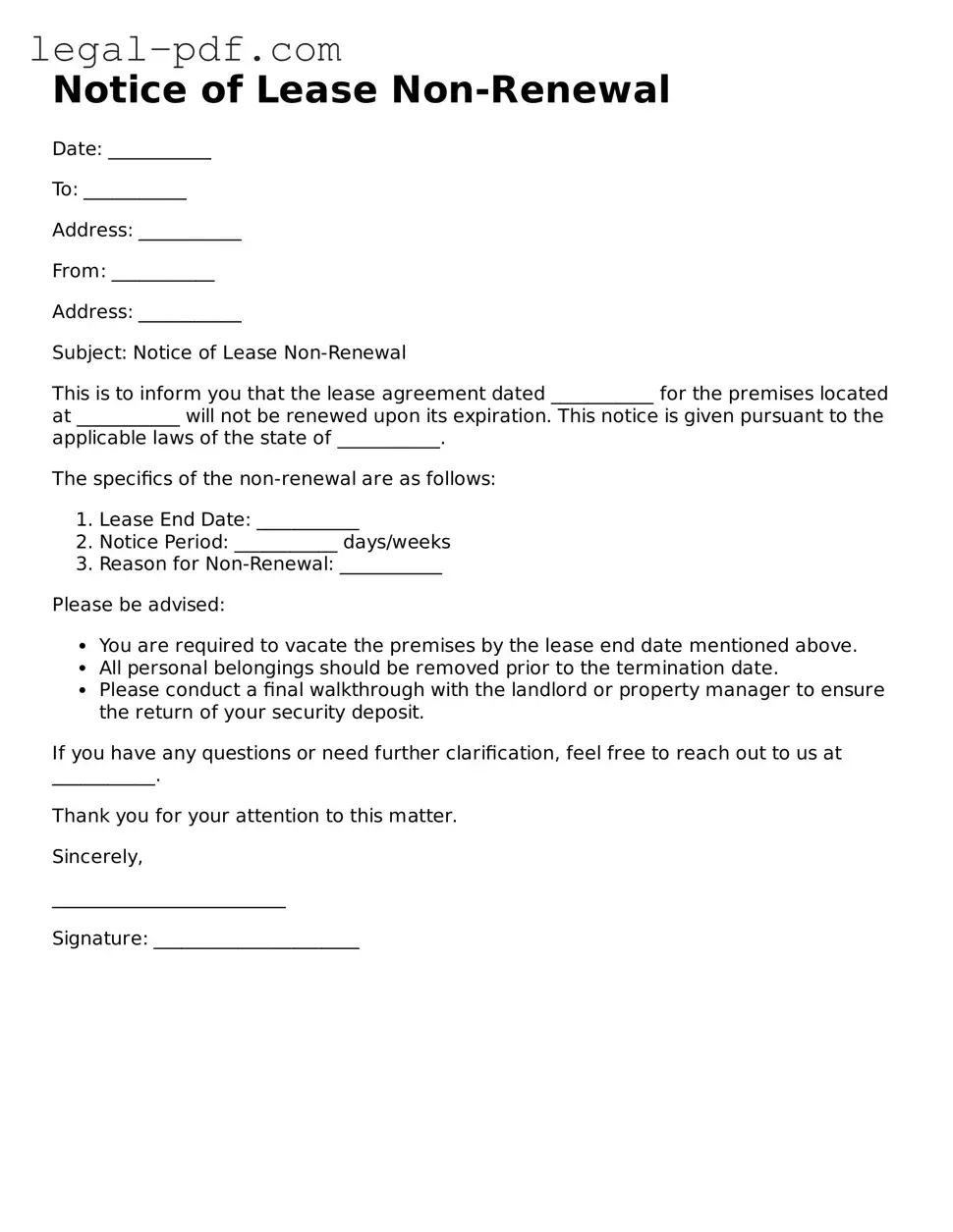 Valid Notice of Lease Non-Renewal Template