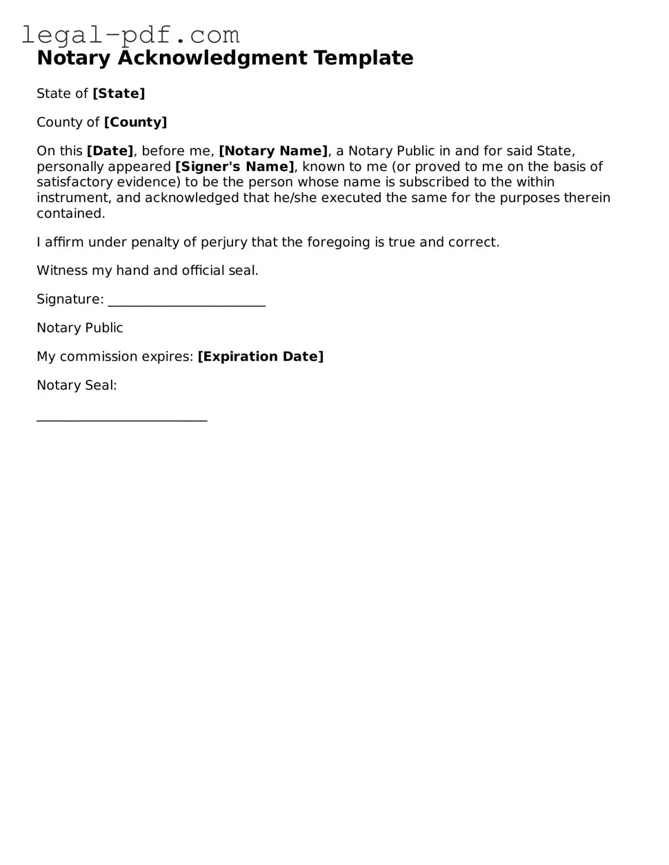 Valid Notary Acknowledgement Template