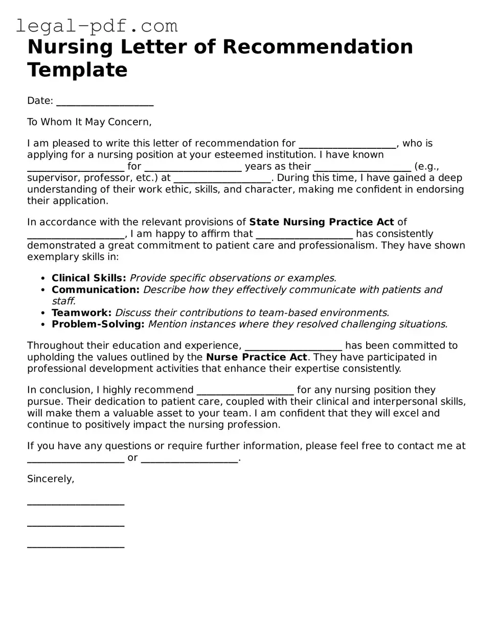 Valid Nursing Letter of Recommendation Template