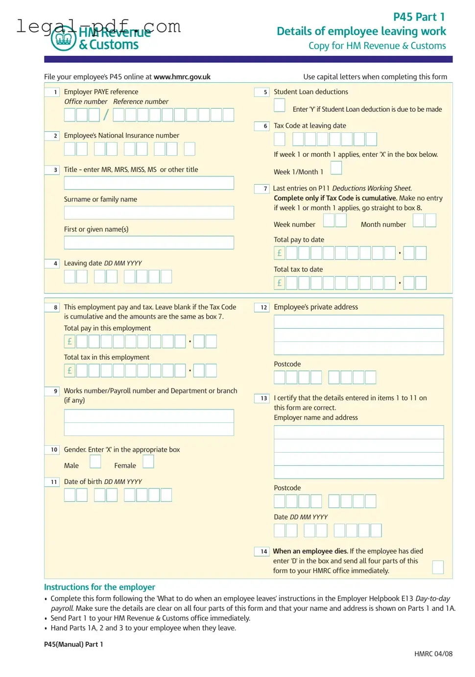Blank P 45 It Form