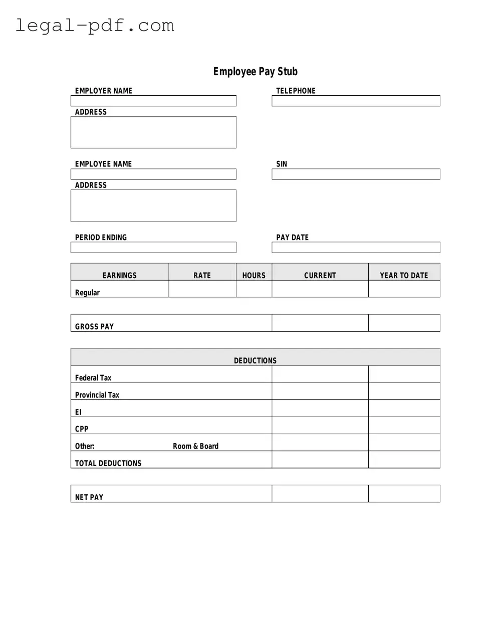 Blank Pay Stub Form