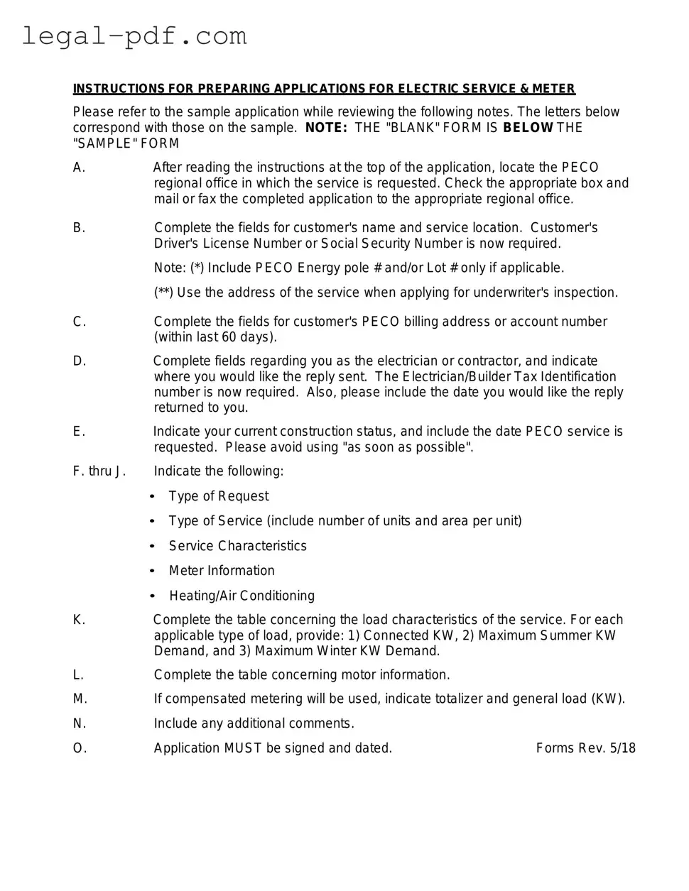 Blank Peco Service And Meter Application Form