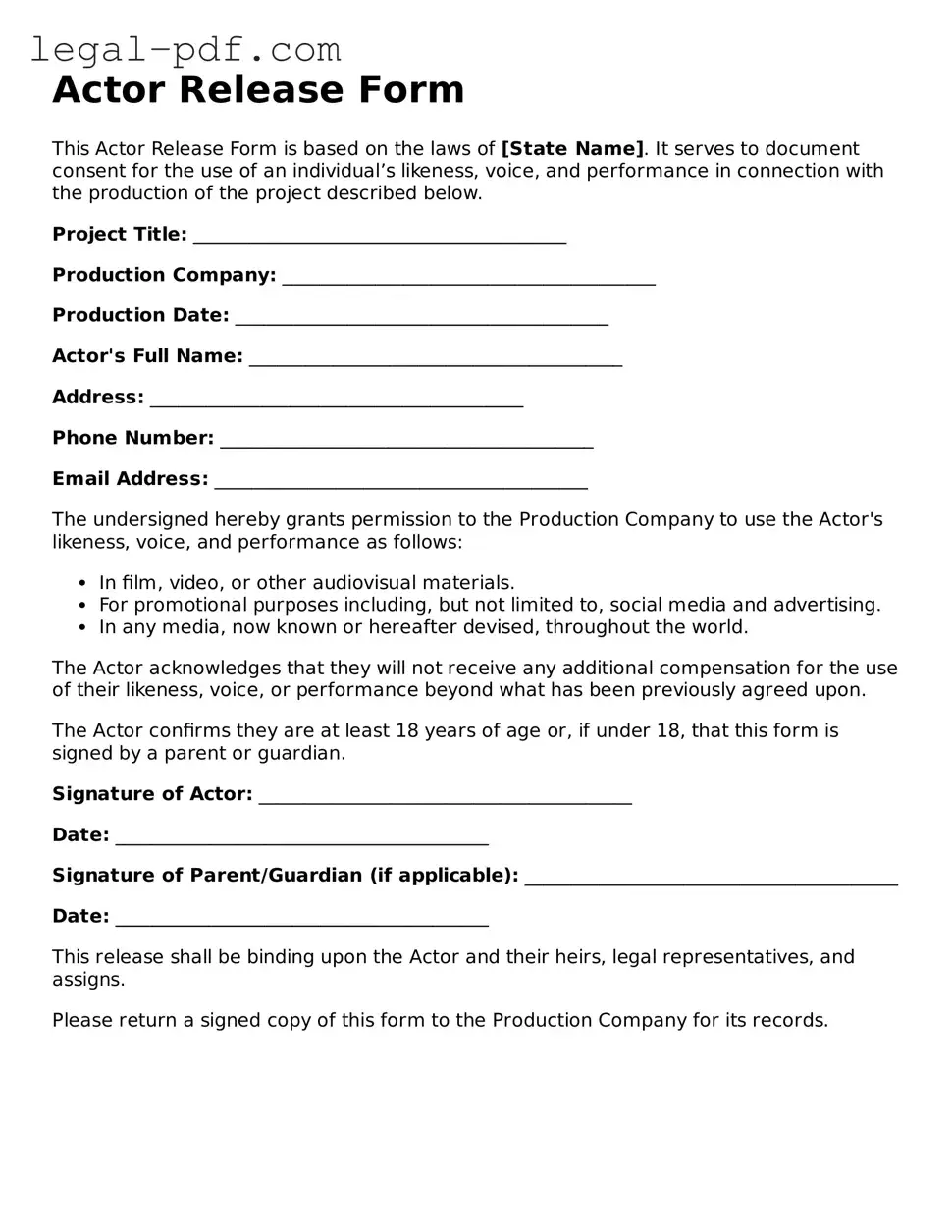 Valid Actor Release Template