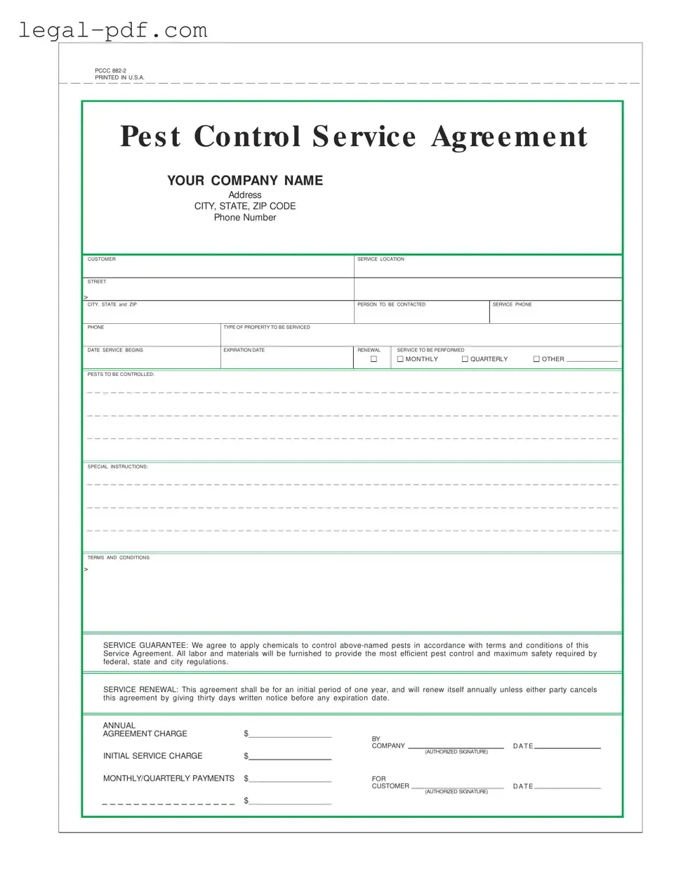 Blank Pest Control Contract Form