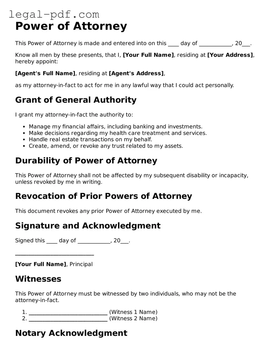Valid Power of Attorney Template