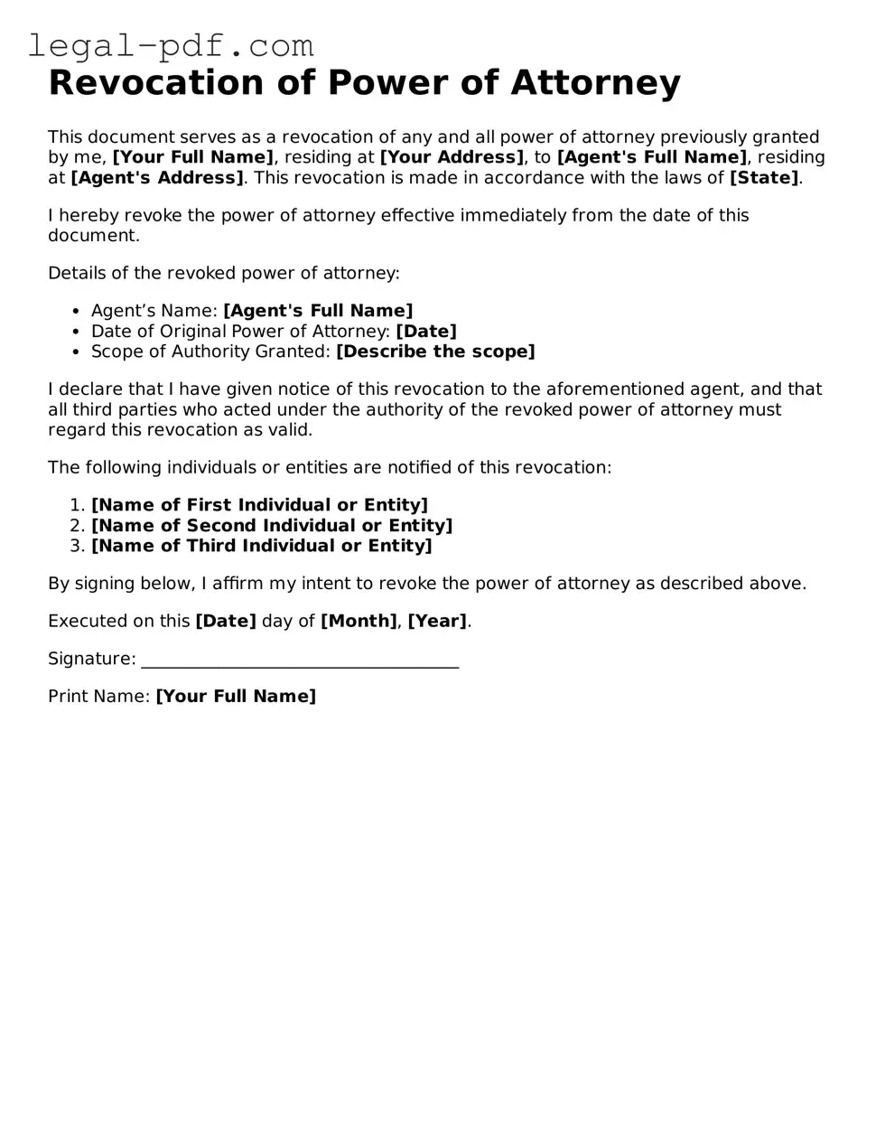 Valid Revocation of Power of Attorney Template