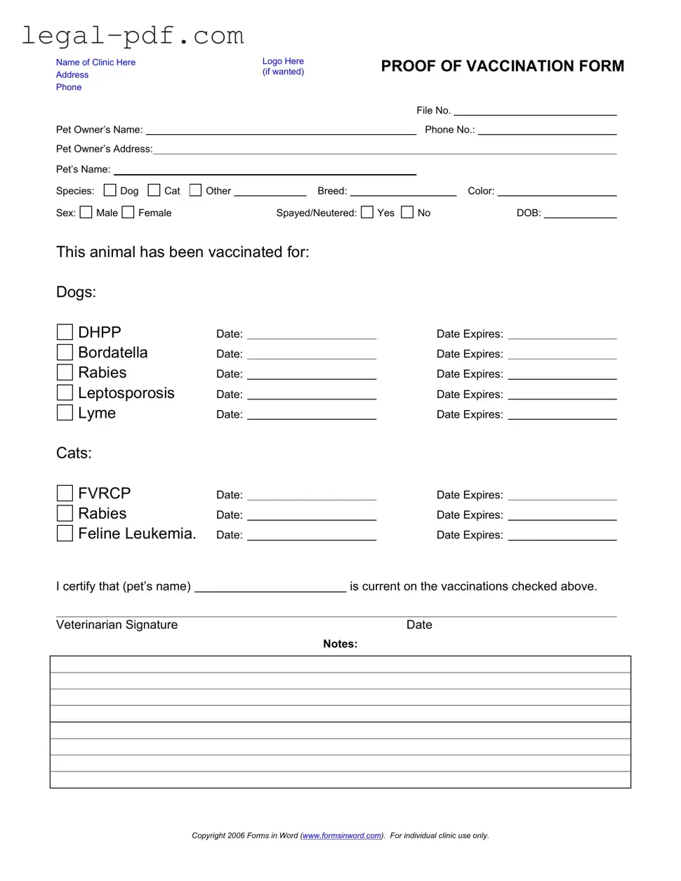Blank Proof Of Vaccination Dog Form