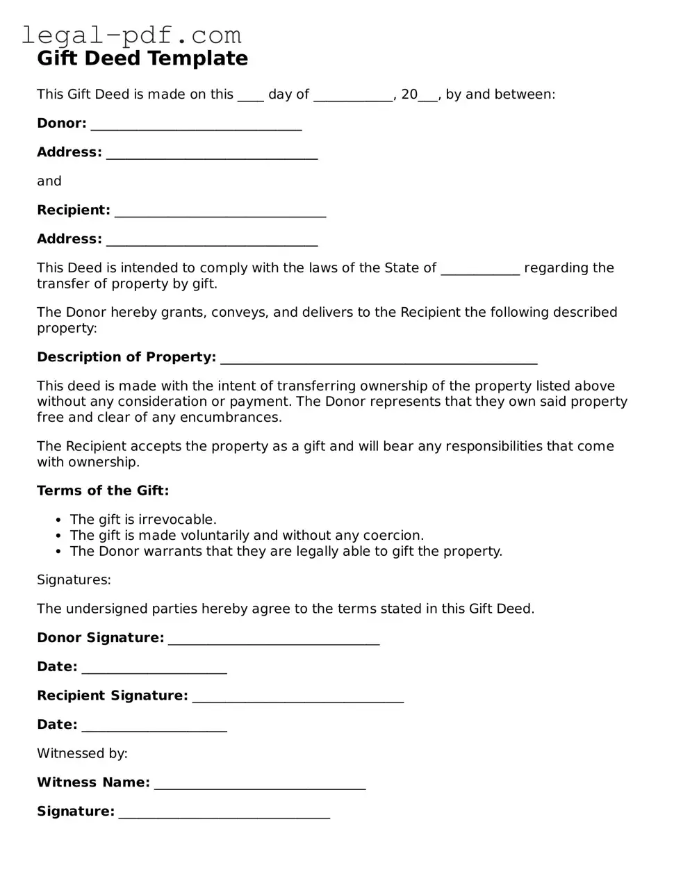 Valid Gift Deed Template