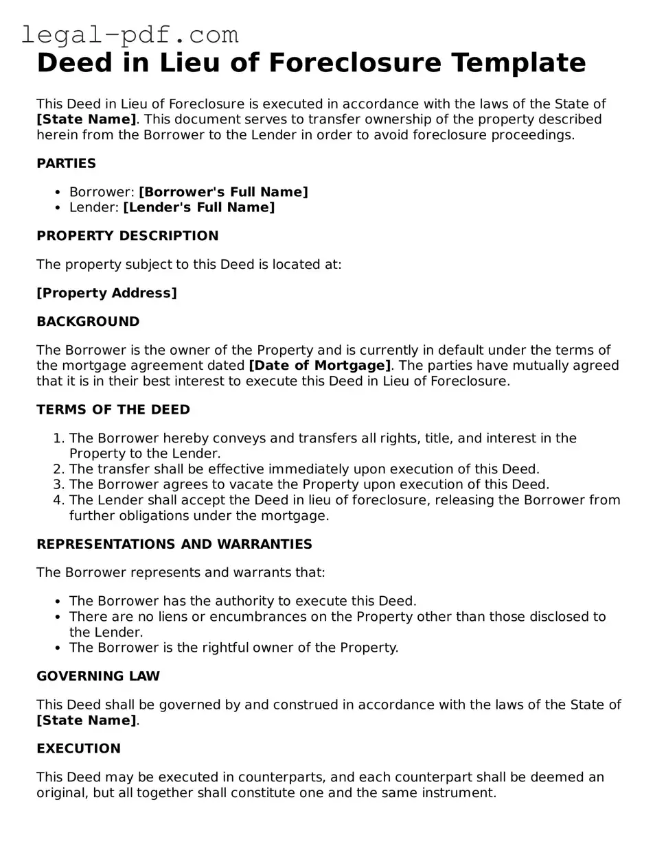 Valid Deed in Lieu of Foreclosure Template
