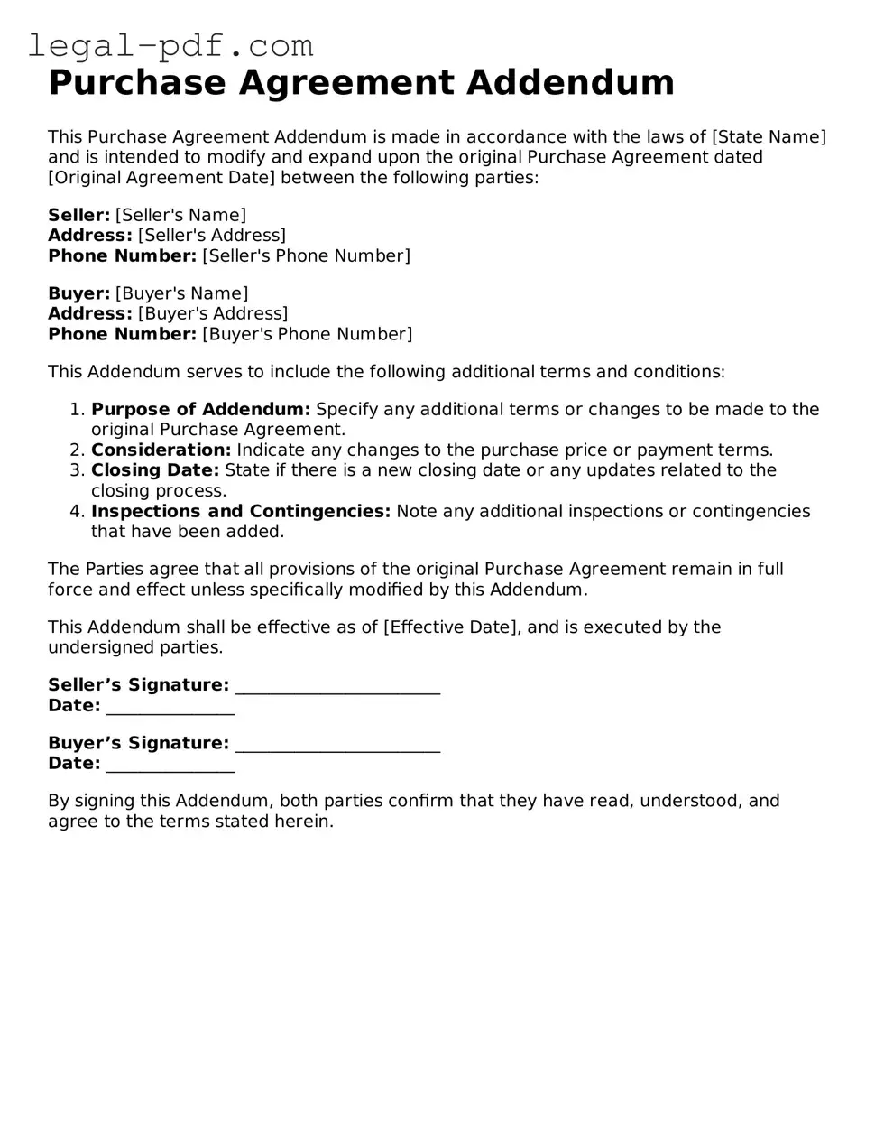 Valid Purchase Agreement Addendum Template