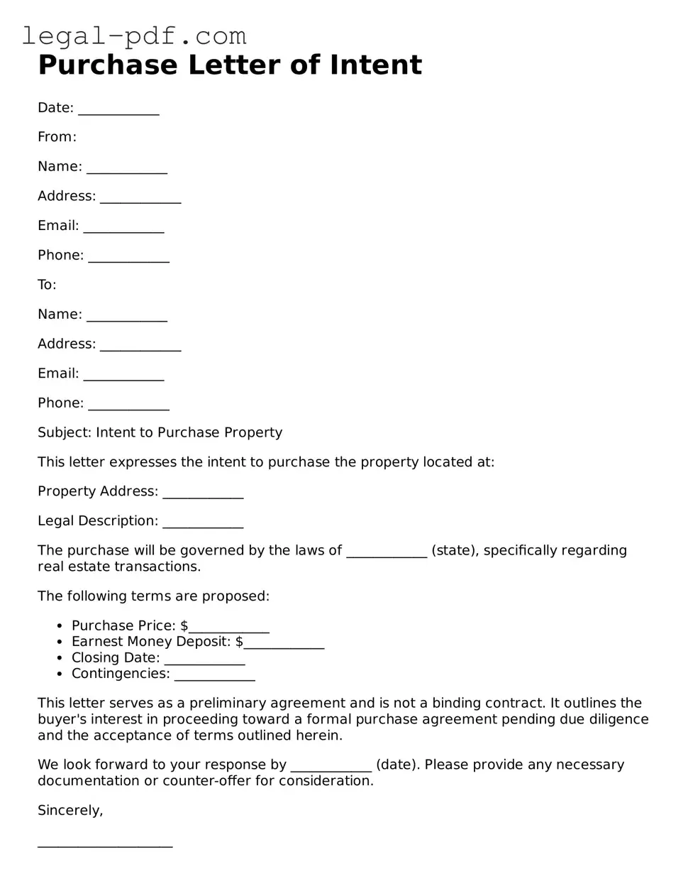 Valid Purchase Letter of Intent Template