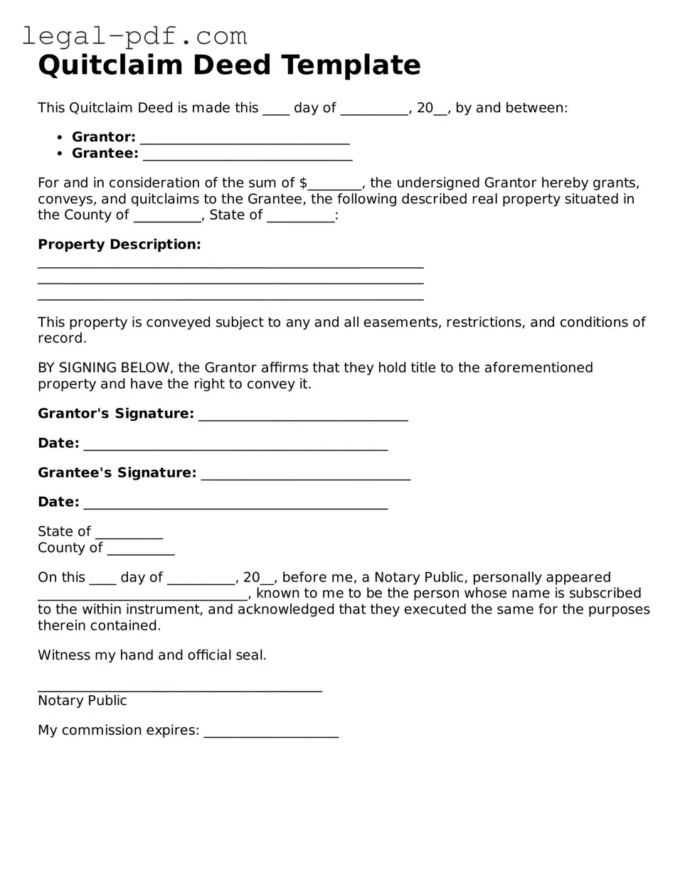 Valid Quitclaim Deed Template