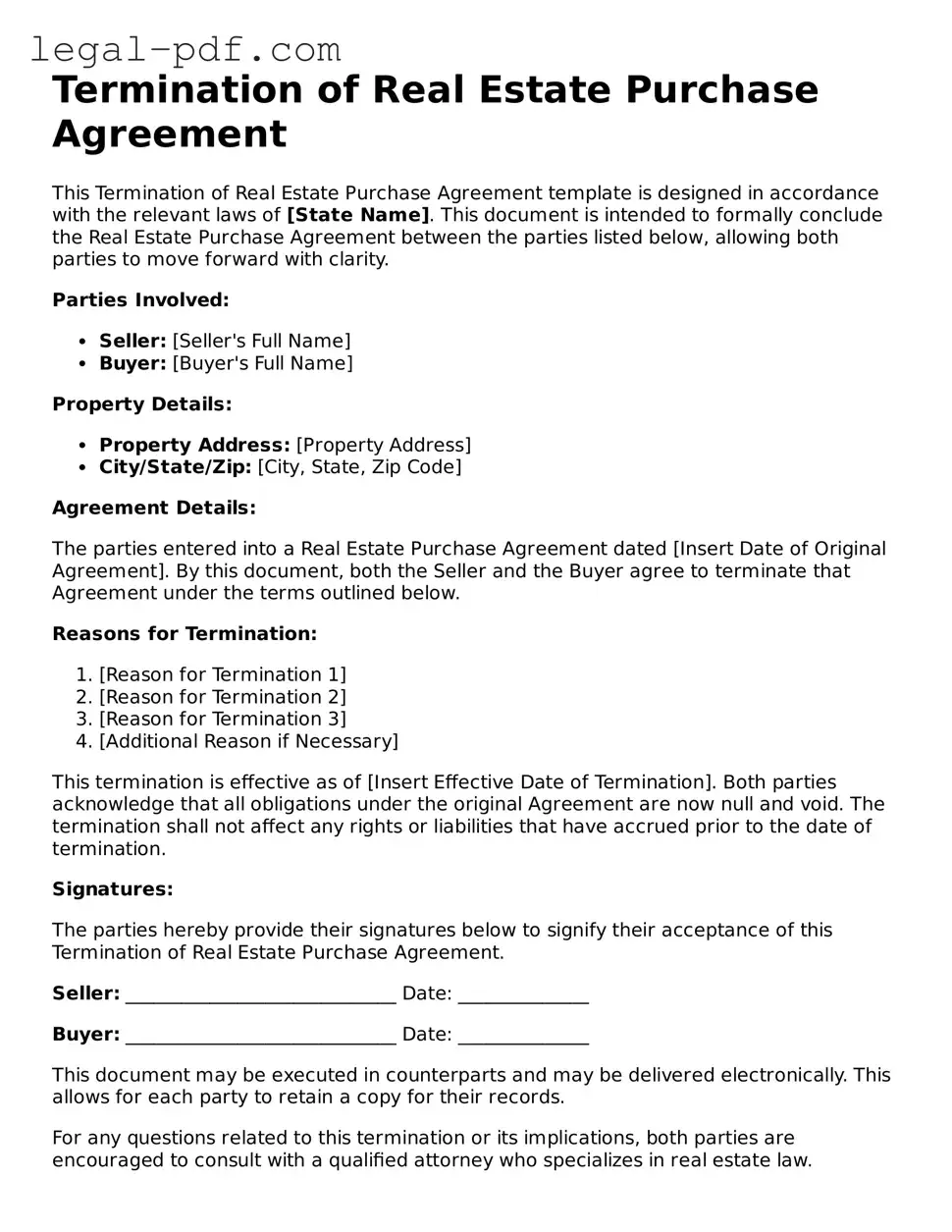 Valid Termination of Real Estate Purchase Agreement Template