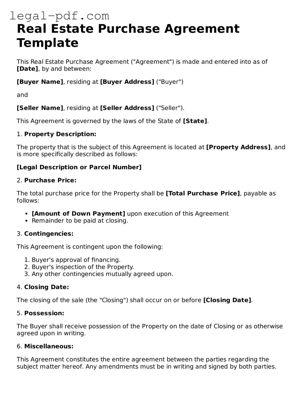 Valid Real Estate Purchase Agreement Template