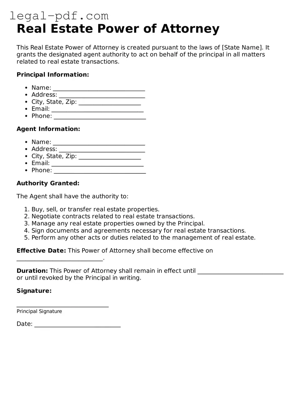Valid Real Estate Power of Attorney Template