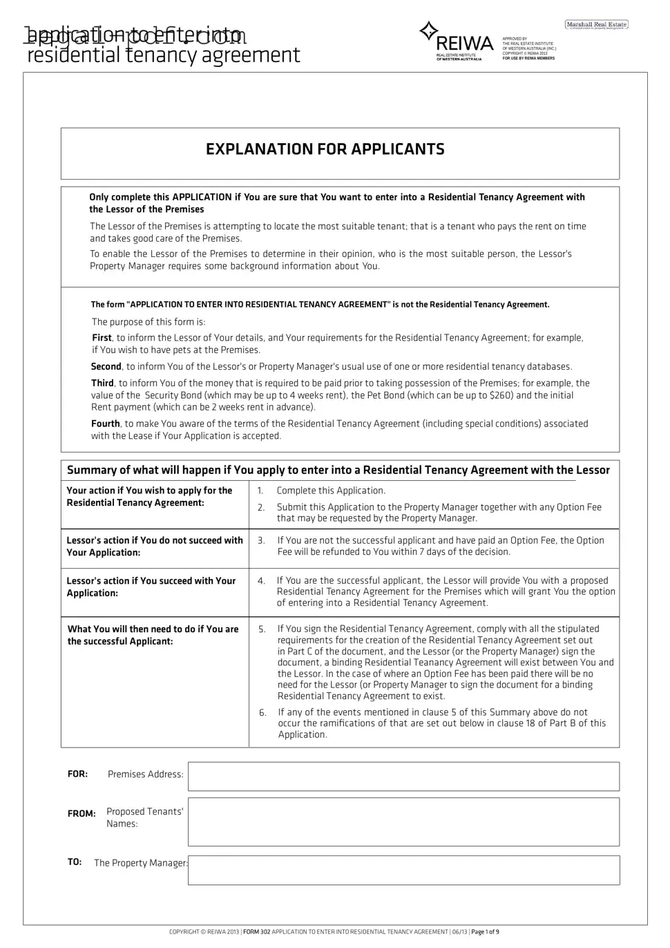 Blank Reiwa Tenancy Application Form