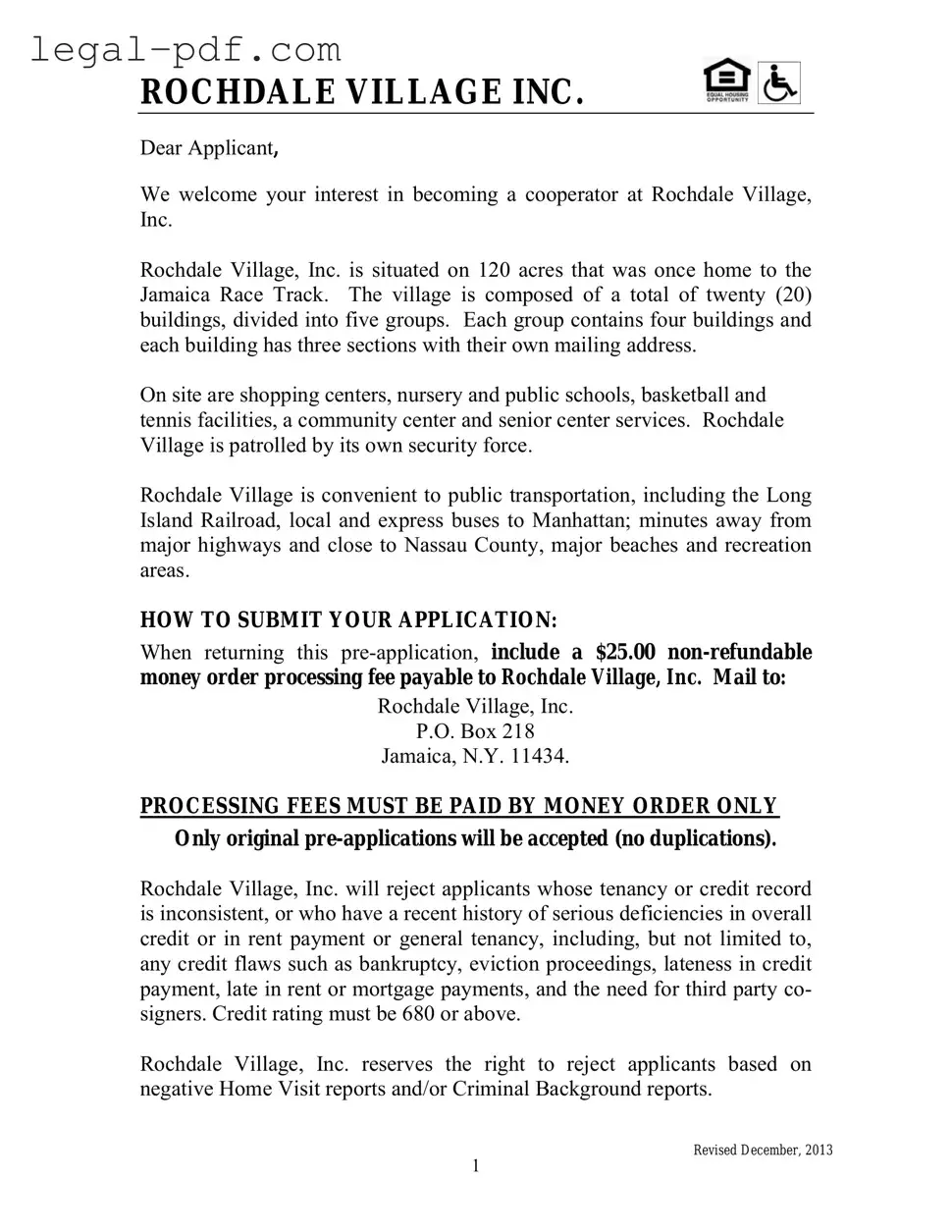 Blank Rochdale village application Form