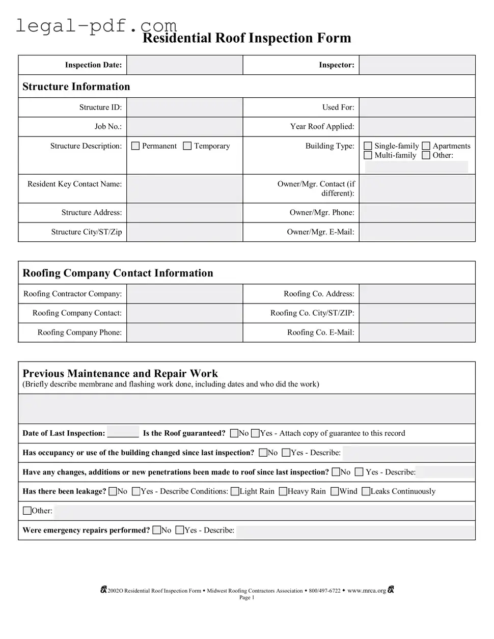 Blank Roof Inspection Form