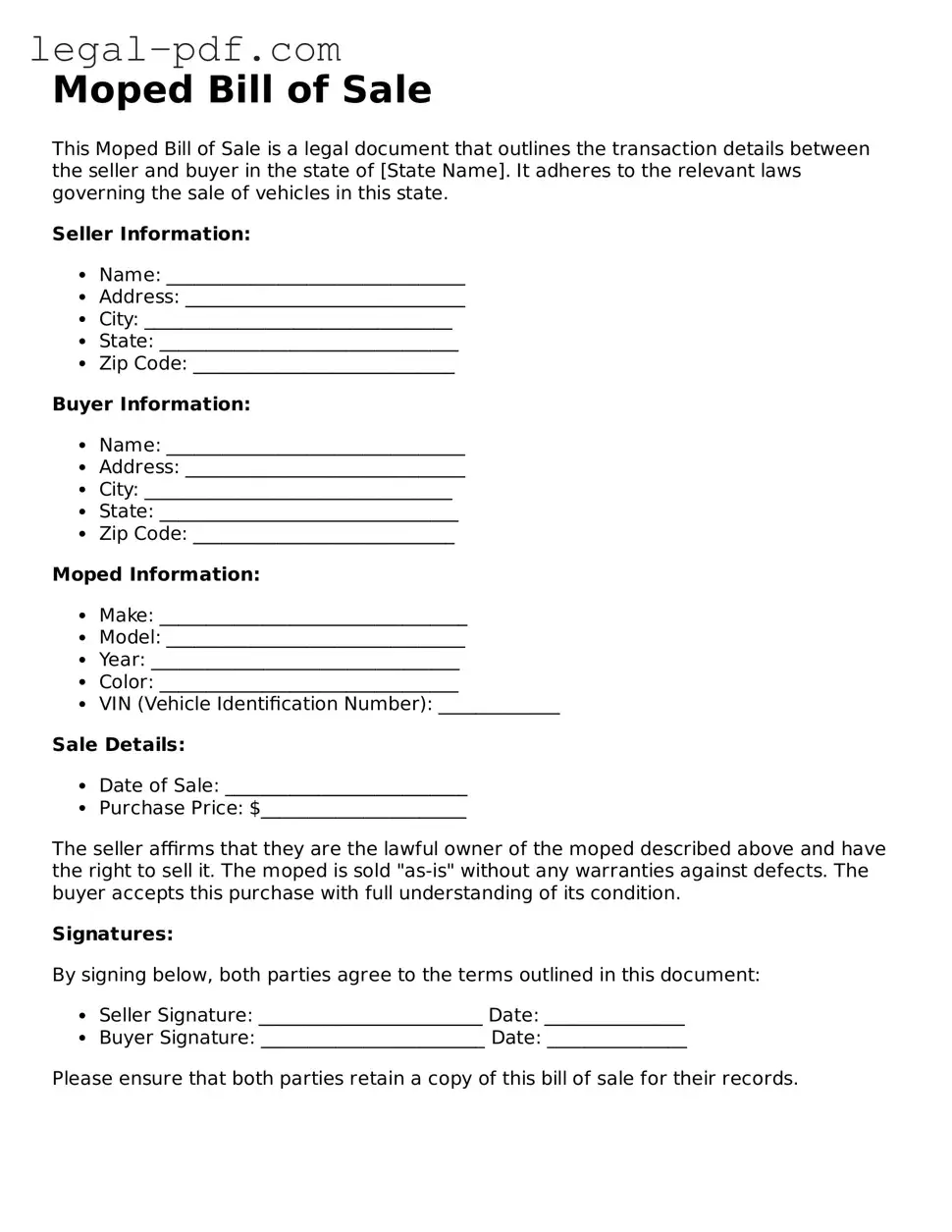 Valid Moped Bill of Sale Template