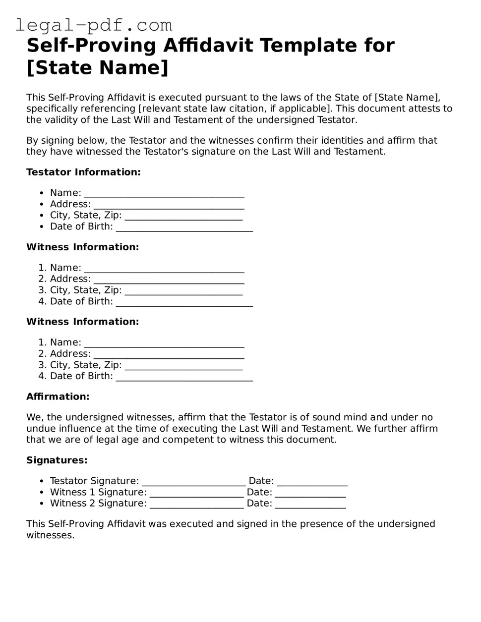 Valid Self-Proving Affidavit Template