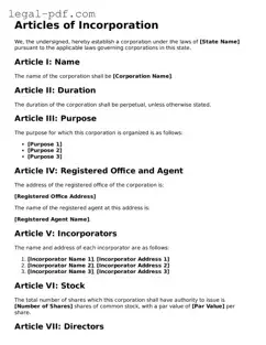 Valid Articles of Incorporation Template