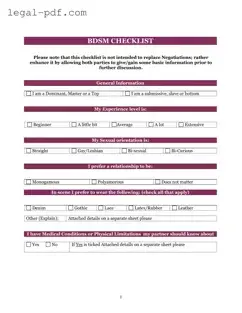 Blank Bdsm Checklist Form