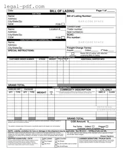 Blank Bill of Lading with a Supplement Form
